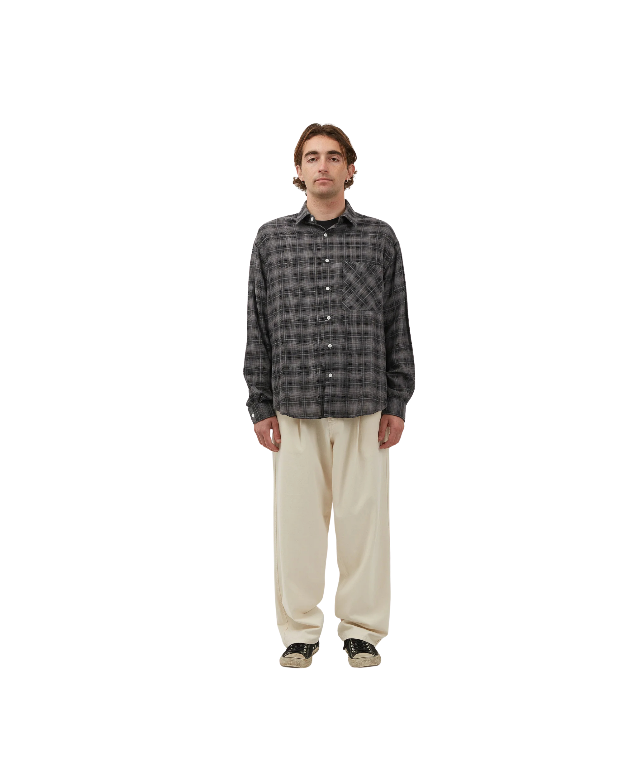 Oversized Shirt Merino Plaid Black